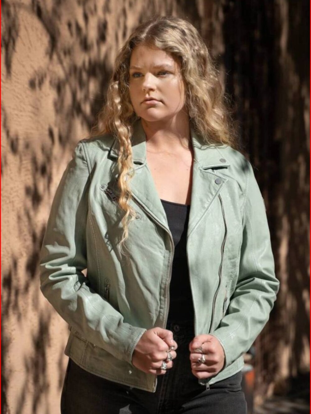 Sofia RF Leather Jacket, Frosty Green, Size S (5/6)